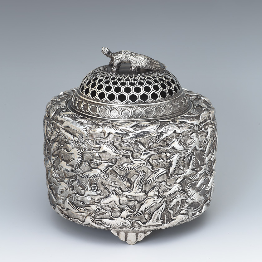 銅 細工 鶴蓮華薫製香炉 炉弔り 執務室 応接間 茶室 書斎薫香炉 工芸品