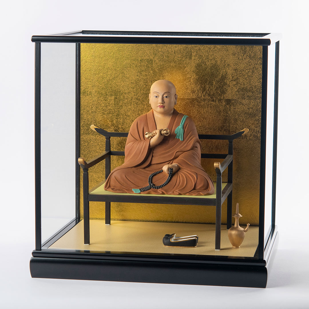 大黒天像 金属製 ガラスケース付き 純銀製 恵比寿 置物 ガラスケース付