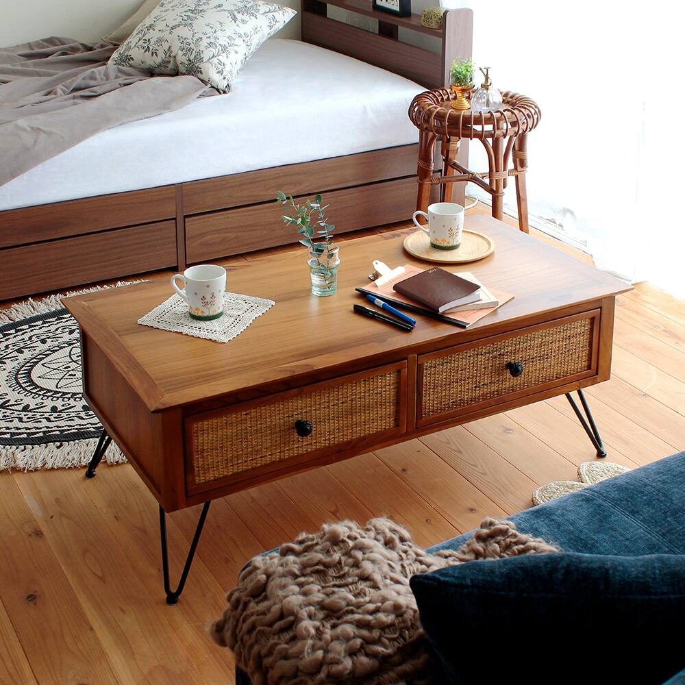 ラタンテーブル センターテーブル 籐 インテリア アンティーク ガラス