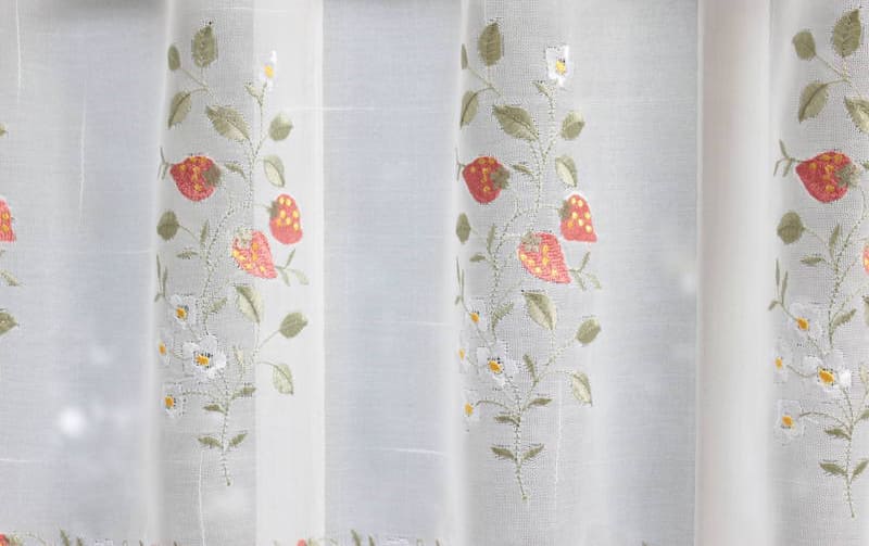 いちご刺繍 カフェカーテン 約130×60cm｜インテリアレース・テーブル