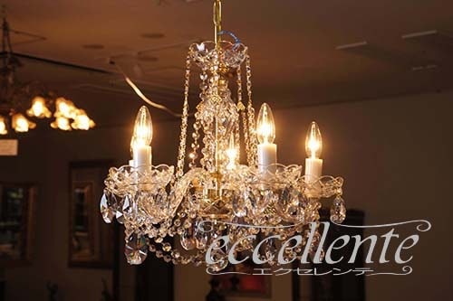 チェコ製 ボヘミアクリスタル シャンデリア5灯 clear／ノーマルカット