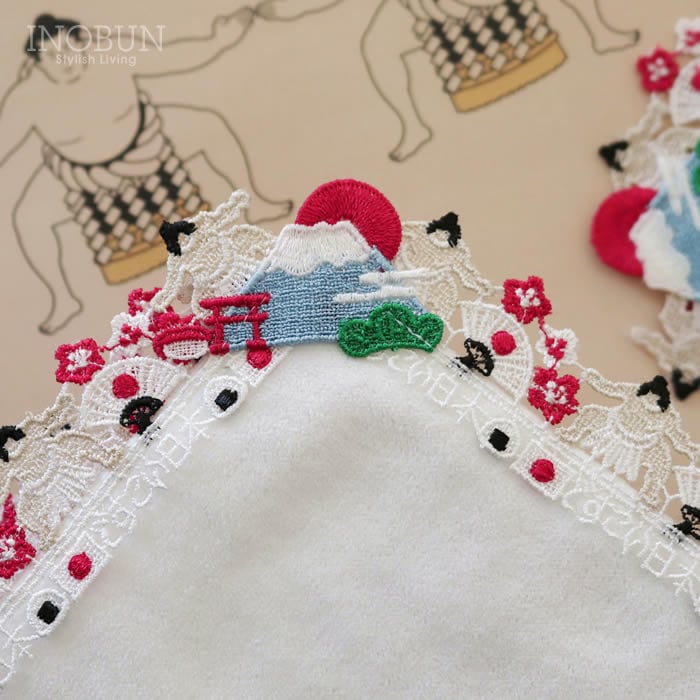 入荷待ち】 近沢レース店 どすこい日本 ホワイト 和レース タオルハンカチ