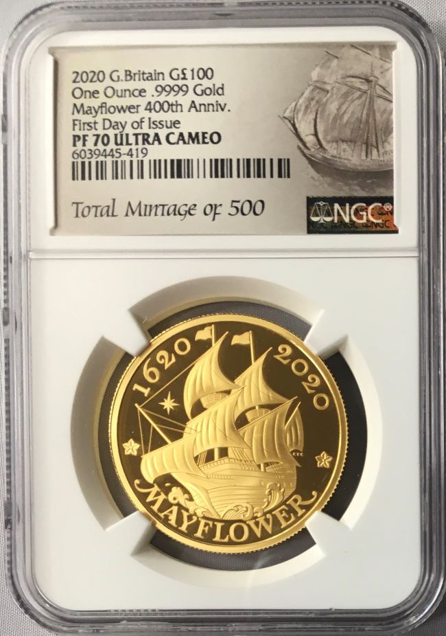 2020 クック諸島 メイフラワー号400周年 5ドル銀貨（NGC PL70）
