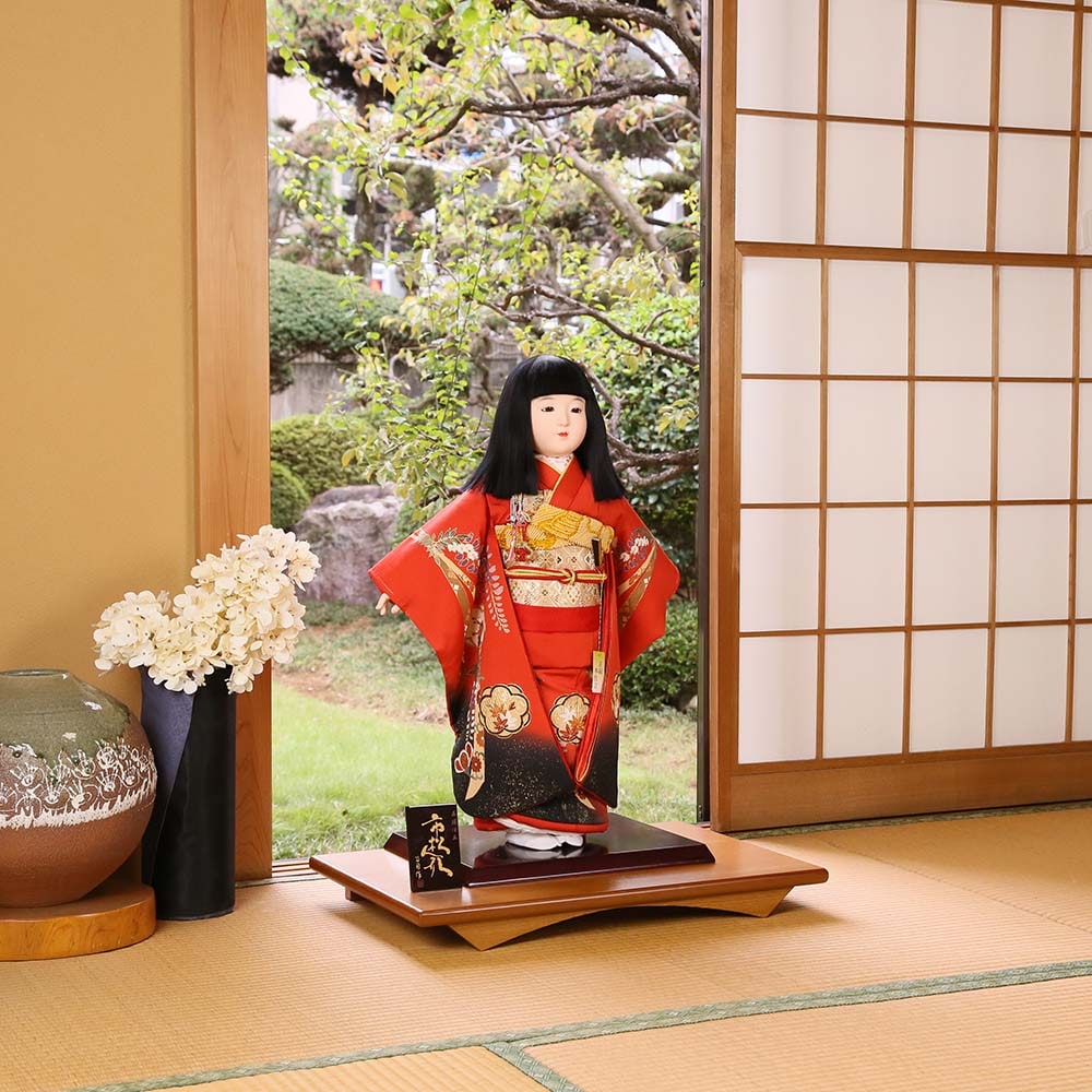 雛人形 久月 齊藤公司 市松人形 13号 男の子 ケース飾り 金糸加工 横幅41.5