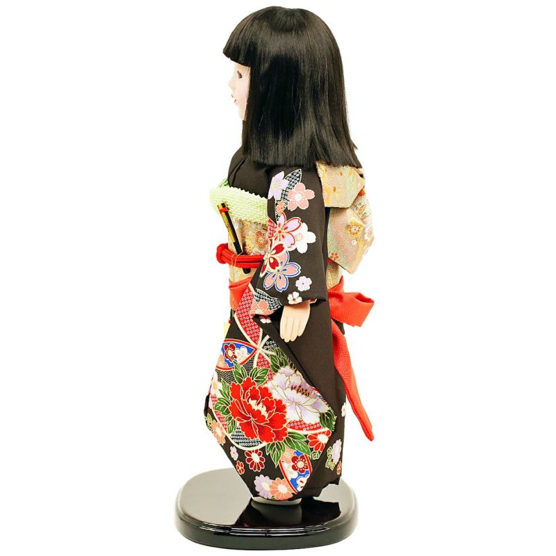 雛人形 公司 市松人形 13号 花柄 ケース入り 横幅42cm