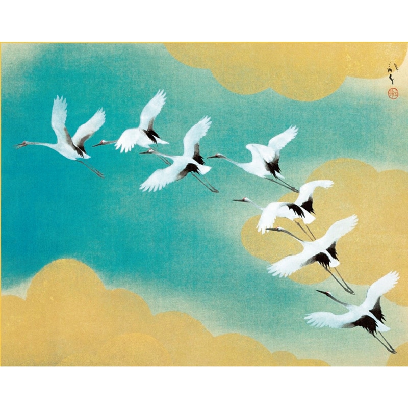 掛軸 川端龍子 花吹き 桜と鯉の情景 優雅に泳ぐ黒鯉図