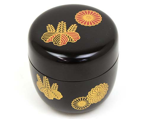 茶道具 棗 木乾 中棗 黒 真塗 菊桐