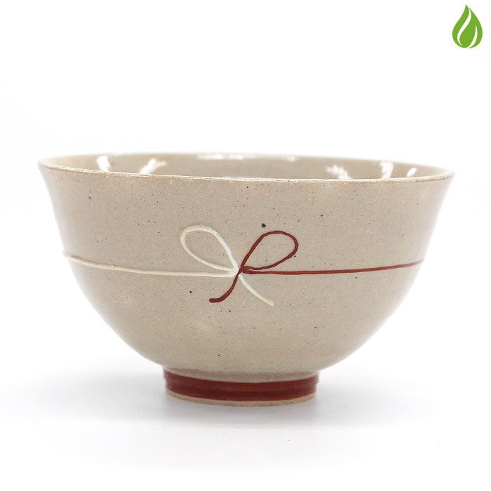 茶道具 抹茶茶碗 唐津焼 利左エ門 イッチン 祝結び