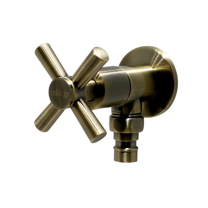 洗濯機用水栓 壁付け 古金 アンティークゴールド おしゃれ ワンタッチ