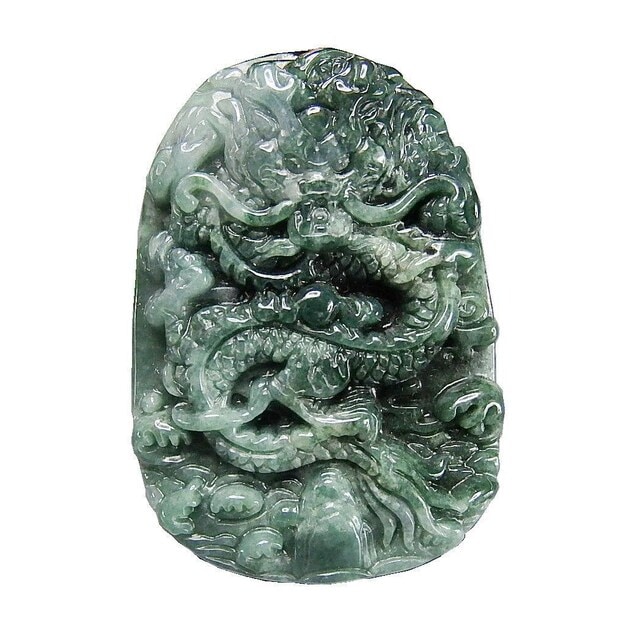 中国美術】天然翡翠 青翡翠 手彫 獅子龍細密彫刻 握り石根付