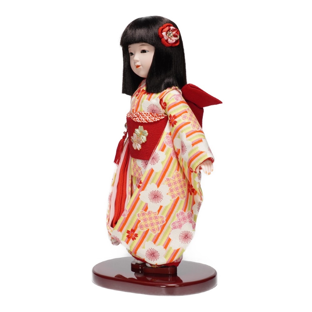 市松人形】8号 友禅(黄緑) 縦縞桜〈小出松寿作〉[223-029] |