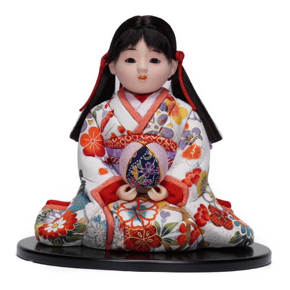 市松人形】6号 木目込み市松 彩華(座り) ガラスケース入り〈芳俊作