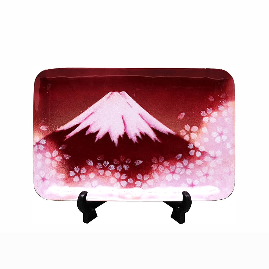 七宝焼き 飾皿 46赤富士桜 | 飾皿 角形 | 伝統工芸品・和風記念品 通販