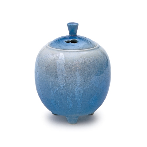 藍九谷 香炉 銀製ホヤ 時代物 時代 銀火屋青磁香炉 縁外寸約