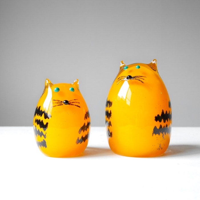 きたのガラス茶トラ ガラス細工 ミニチュア きたのガラス茶トラ ガラス