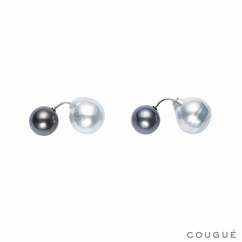 南洋真珠×淡水パール ツインパールピアス 18金ホワイトゴールド