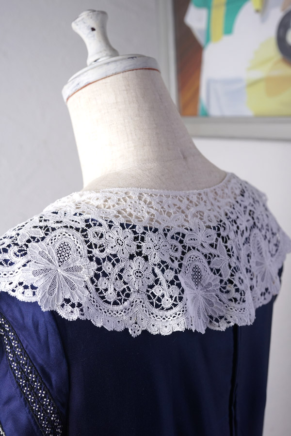 L2314 フランスアンティークレースフロント/レースジャボ（胸元飾り