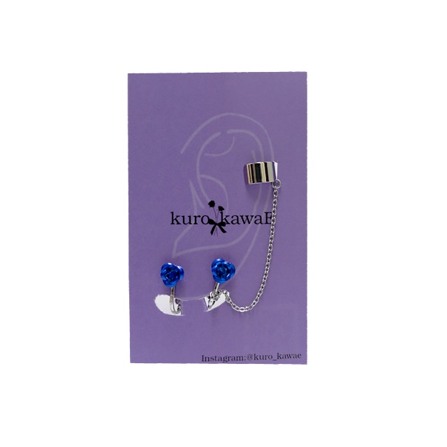 薔薇のチェーンイヤリング【両耳/青】/ kuro_kawaE (クロ カワイー