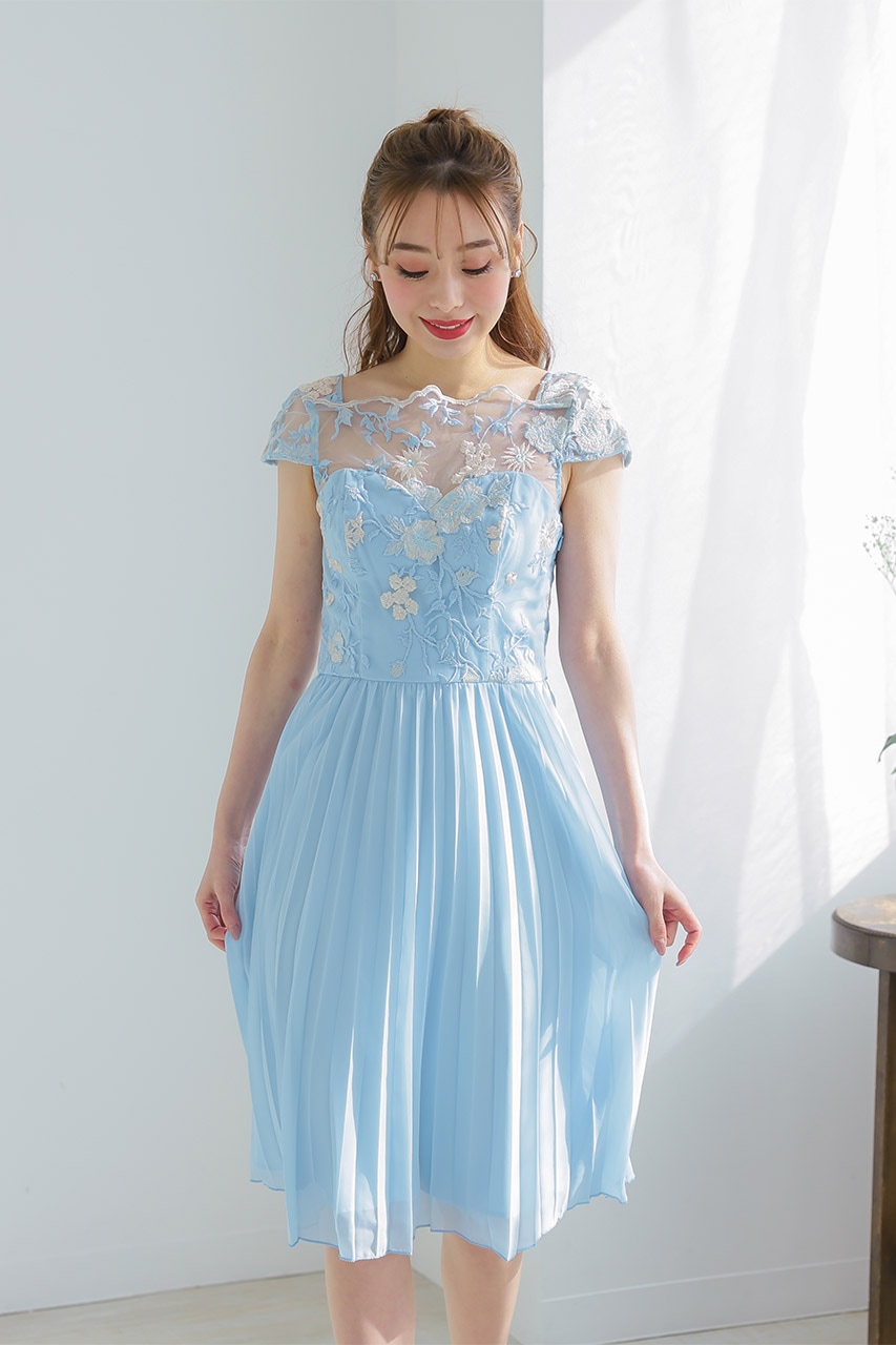 フラワーエンブロイダリープリーツドレス C52606LB ｜パーティードレス