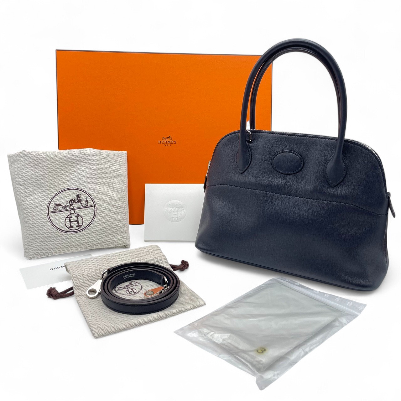 エルメス ボリード 27 ブルーインディゴ スイフト シルバー金具 A刻印