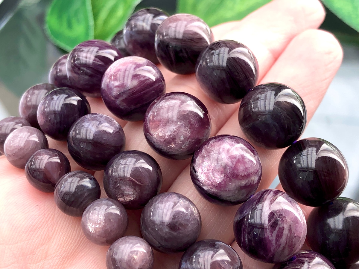 高発色☆輝くマイカ☆天然石ブレスレット/パープルマイカ