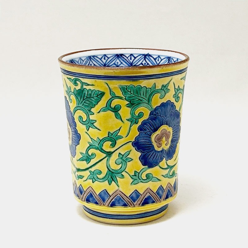 19 京都清水焼黄唐草茶器揃