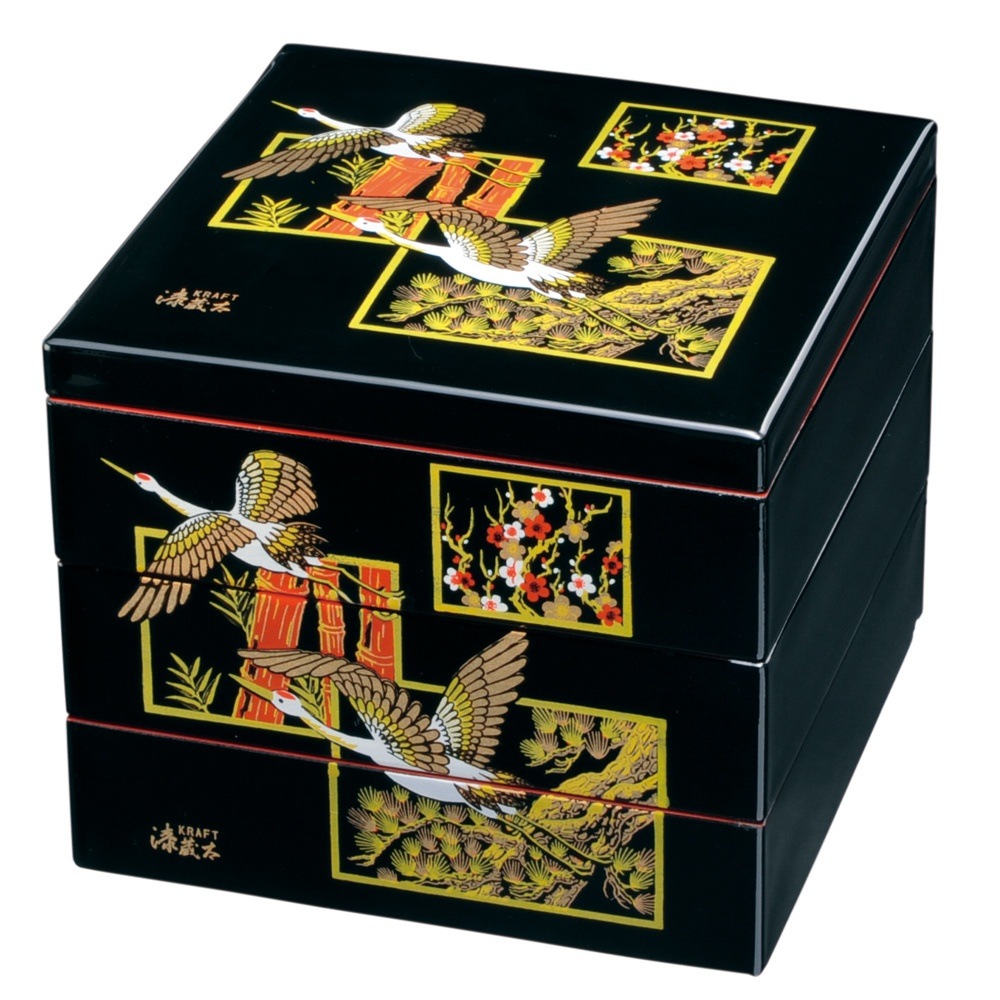 中国 清時代 インテリア 漆器 重箱 鹿と鳥のデザイン 中国 清時代