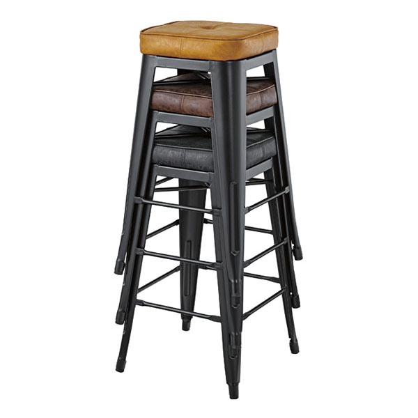 レザーの座面とブラックのアイアンがクールでかっこいいハイスツール