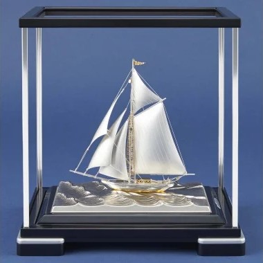 銀製 ヨット TAKEHIKO 武比古 伝統工芸 硝子ケース付き 関工芸 置物