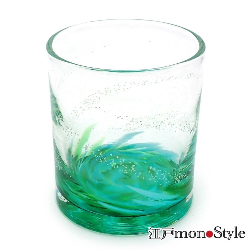 琉球ガラス】【ペア】ロックグラス(海蛍/オレンジ＆緑)【名入れ