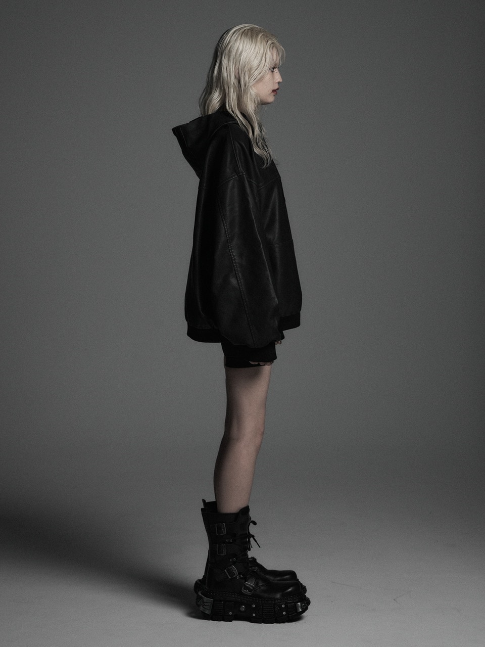 Rosen Kreuz】VINTAGE LEATHER SHIRRING HOODIE | OUR BRAND,Rosen