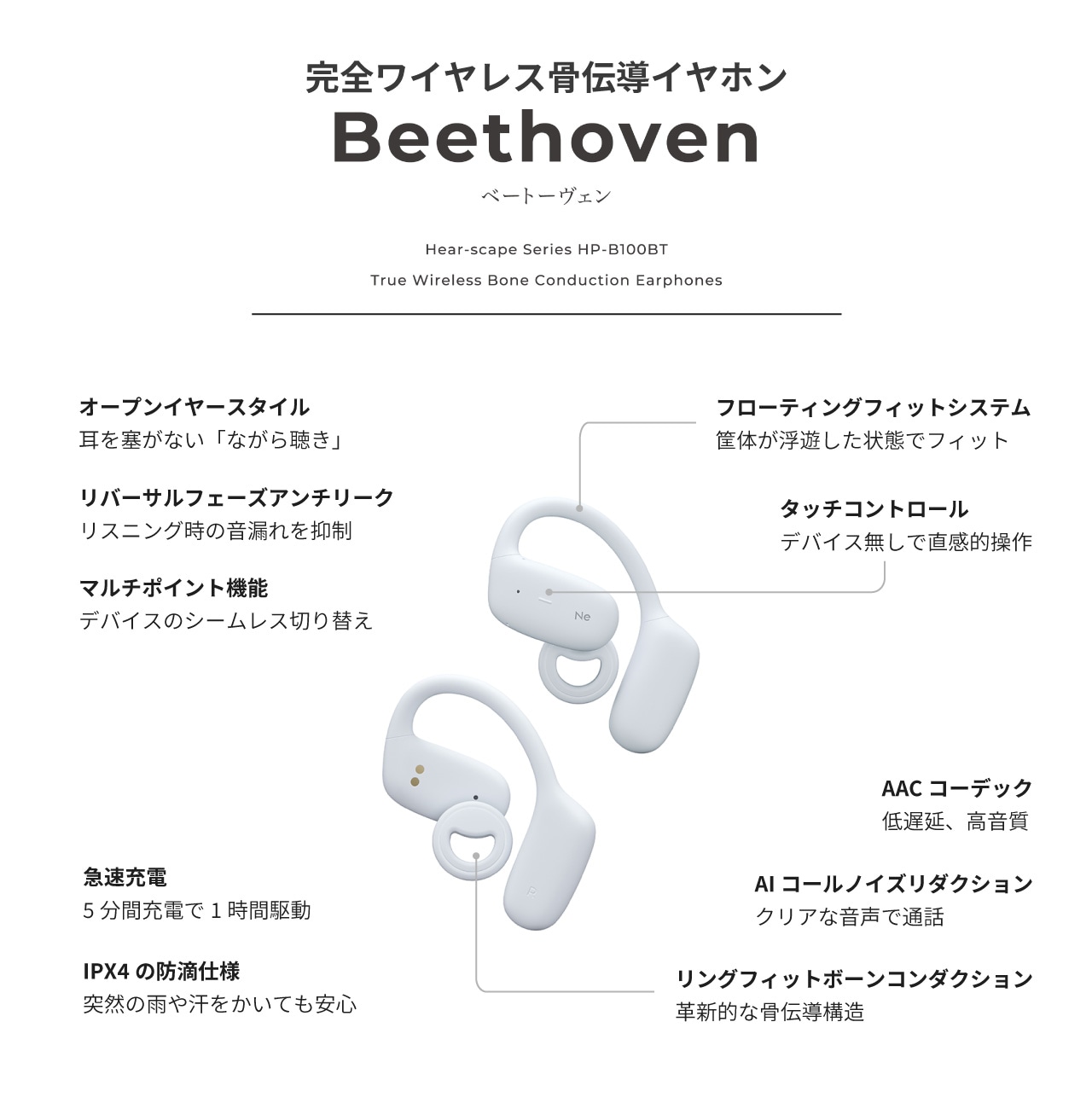 紛失補償 専売商品】HP-B100BT Beethoven 完全ワイヤレス骨伝導