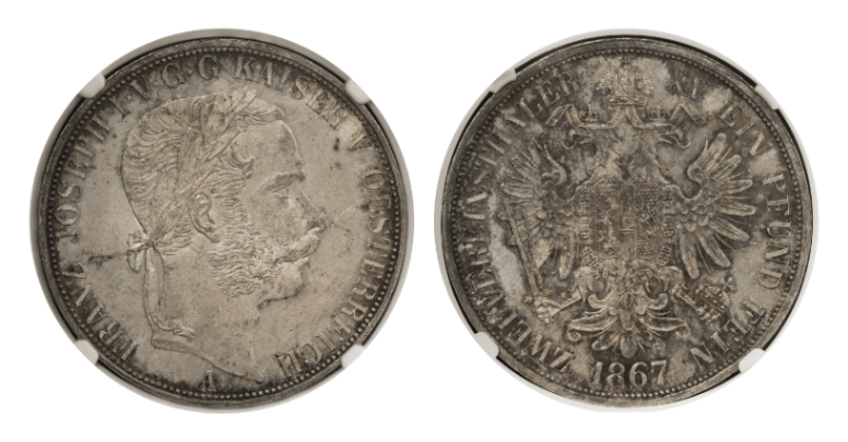MS63】1867年 オーストリア フランツ・ヨーゼフ1世 2ターラー銀貨