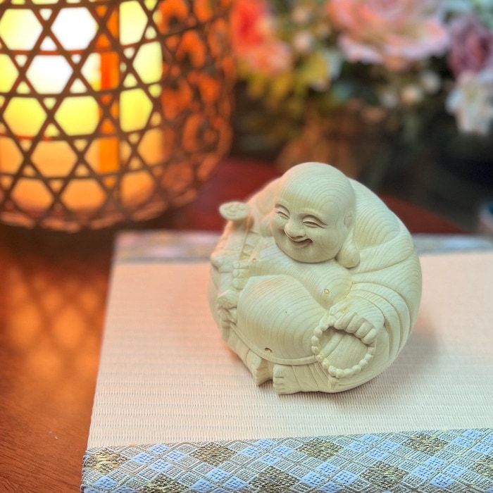 時代提げ物 七福神根付 天然素材 在銘【布袋尊】高さ約5.1cm 重さ約