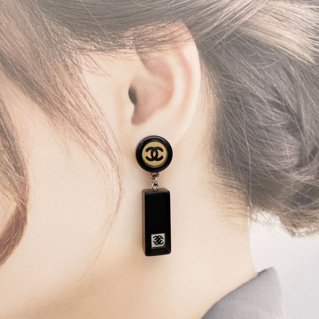 CHANEL シャネル ピアス ココマーク ミラー ブラック ゴールド
