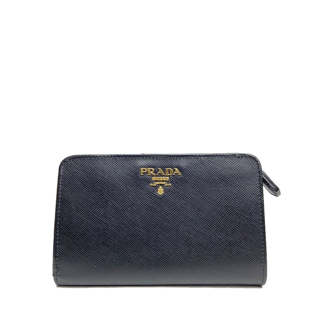 PRADA プラダ サフィアーノレザー 二つ折り財布 ブラック ゴールド金具