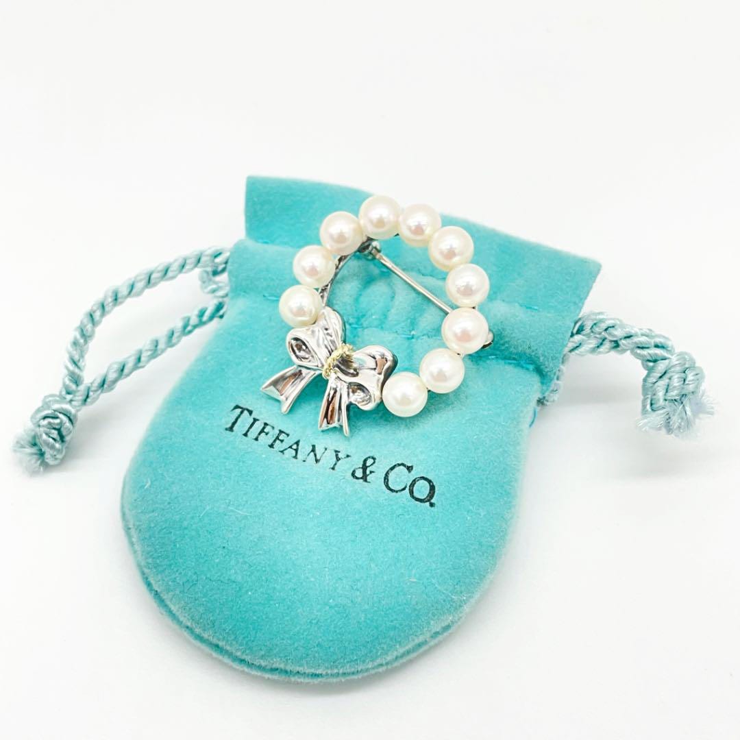 TIFFANY ティファニー ブローチ パール リボン 750（K18YG） SV925 5.9