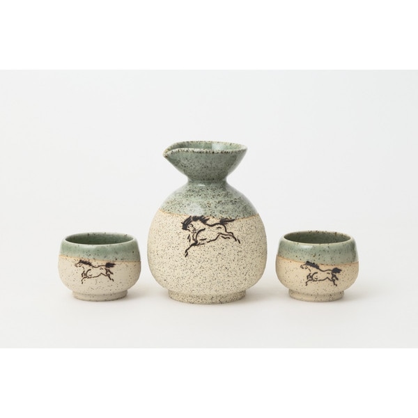 福島県 大堀相馬焼 緑釉流し紋 猪口 蕎麦猪口 相馬焼 地方窯 民藝 福島