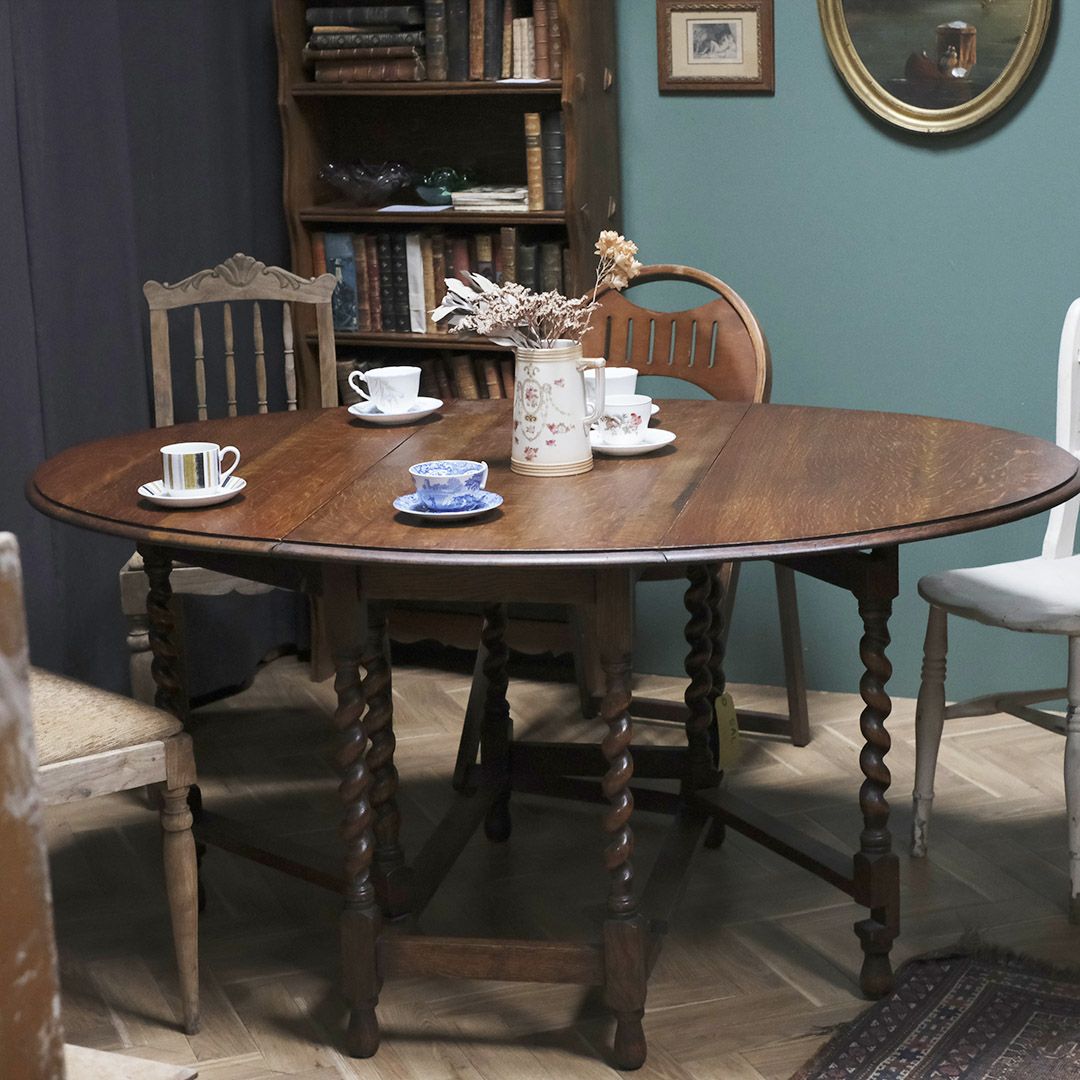 英国アンティーク木製ゲートレッグテーブル/ダイニング机/バタフライ