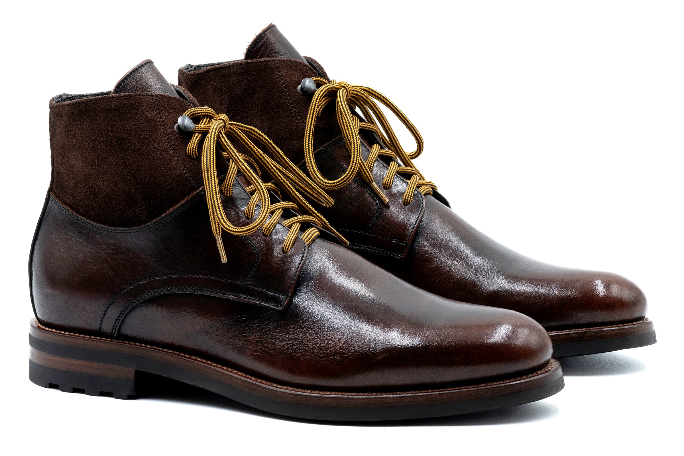 Napoli Italian Saddle Leather Lace Up Boots - Blackened Chestnut