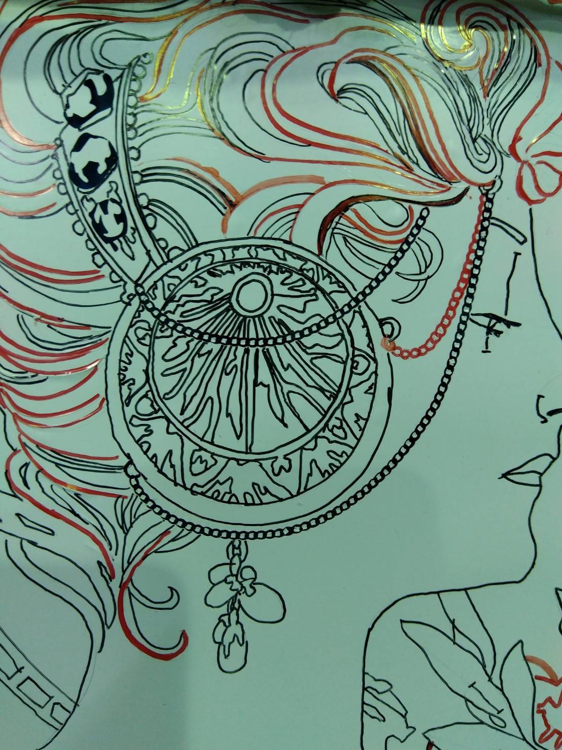 エッチング ガラス彫刻 ヴィンテージアート工芸品 額入り ミュシャの絵