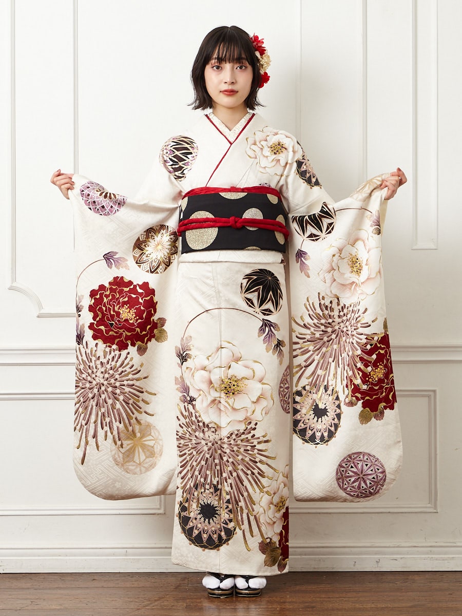 レンタル振袖【F5803】 鞠に乱菊(FREE ブラック): ふりふ ｜ミマツ