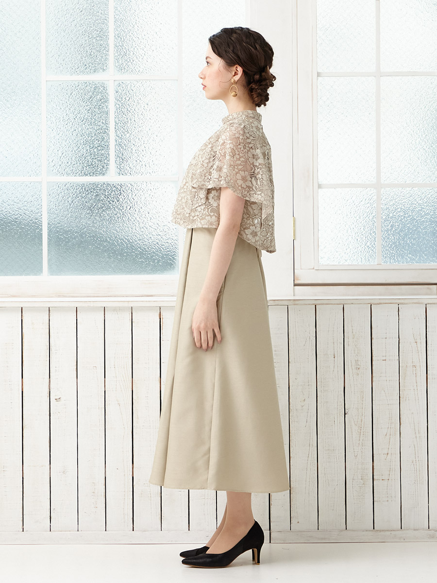 レースブラウス付シャンタンフィット＆フレアドレス｜パーティードレス