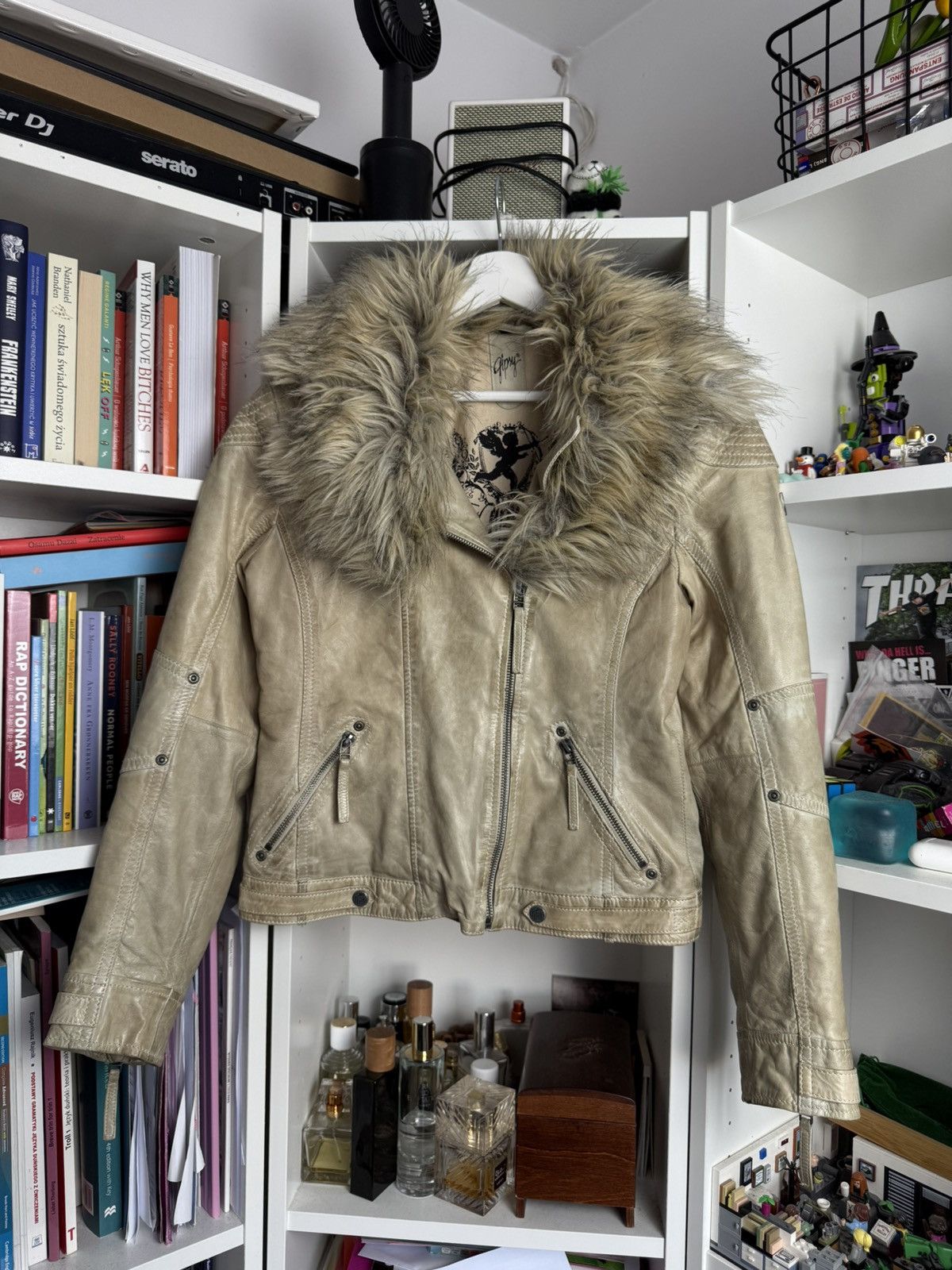 00s fur leather jacket opium 平成 Y2K 00s ファージャケット archive