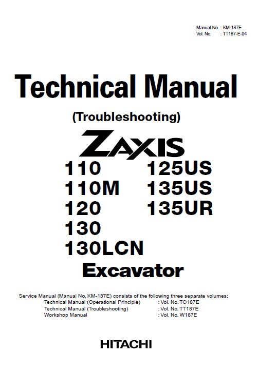 Hitachi ZX125US, ZX135US, ZX135UR Excavator Service Repair Manual