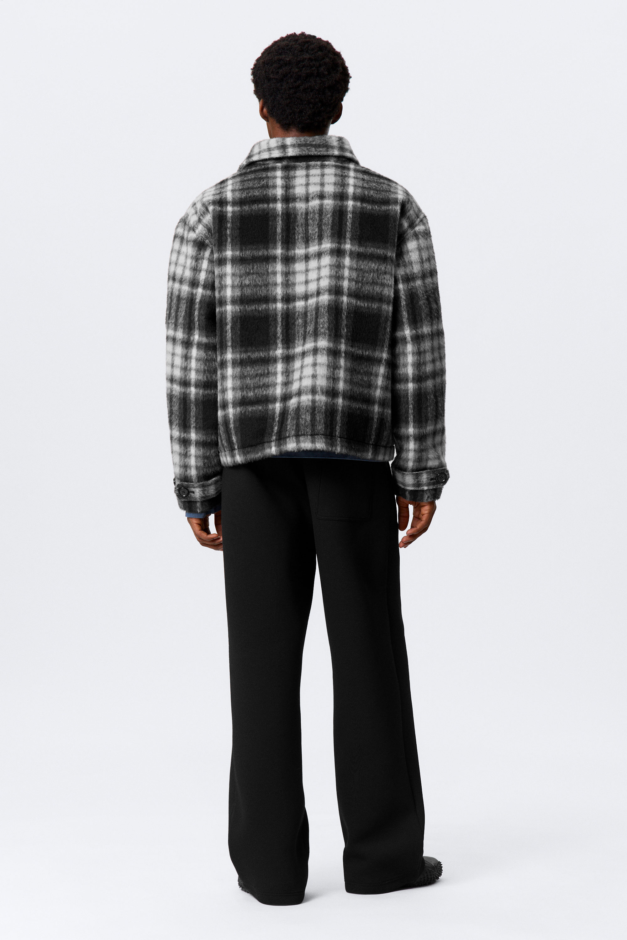 JCAESAR Black Checked Zipper-Jacket relaxed wool-blend zip jacket