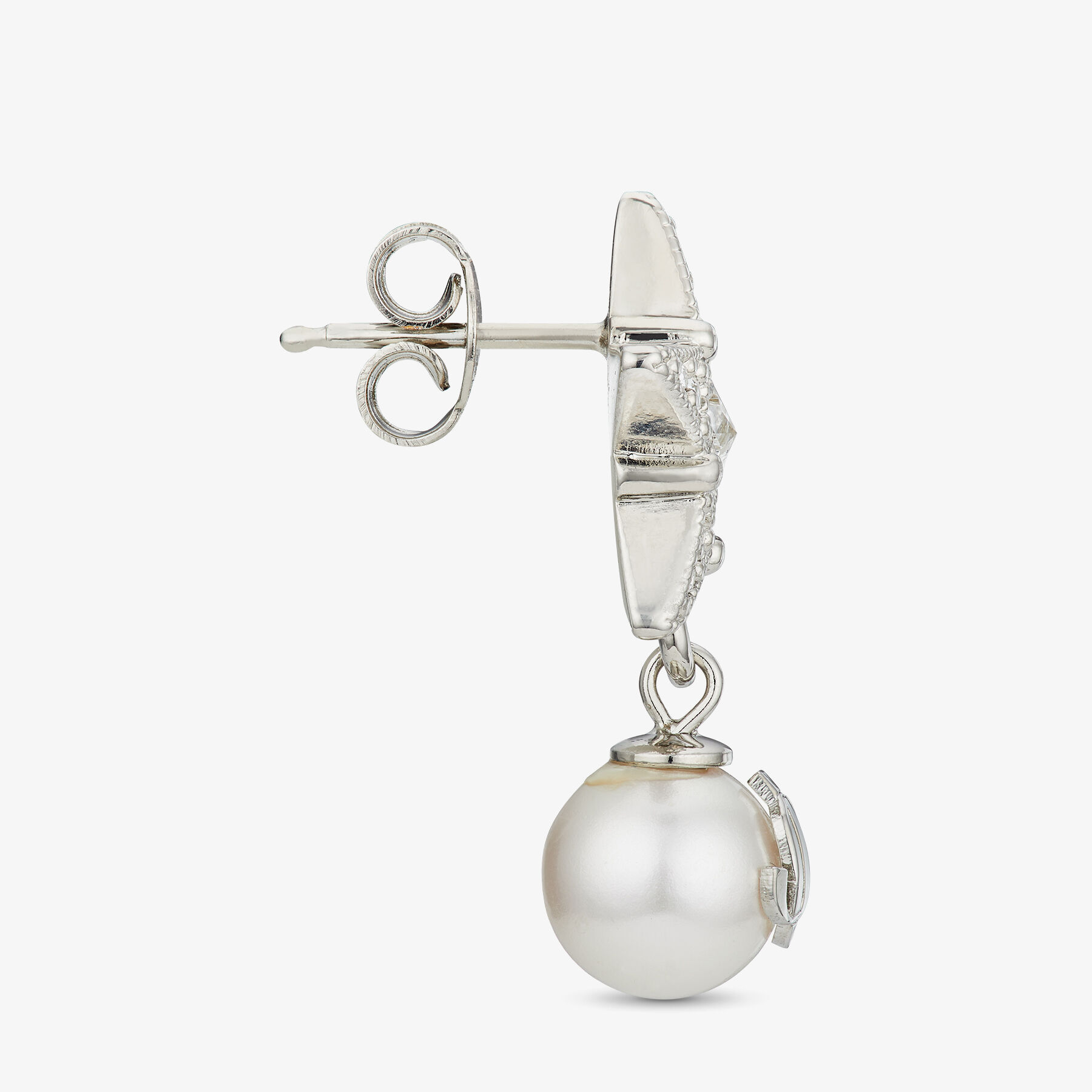 ホワイト樹脂パール X スワロフスキークリスタル付き シルバー