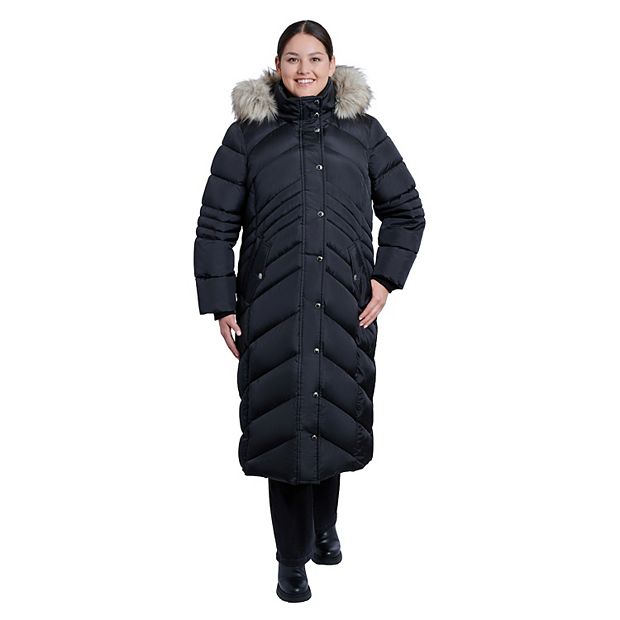 Plus Size London Fog Faux-Fur Hood Maxi Puffer Coat