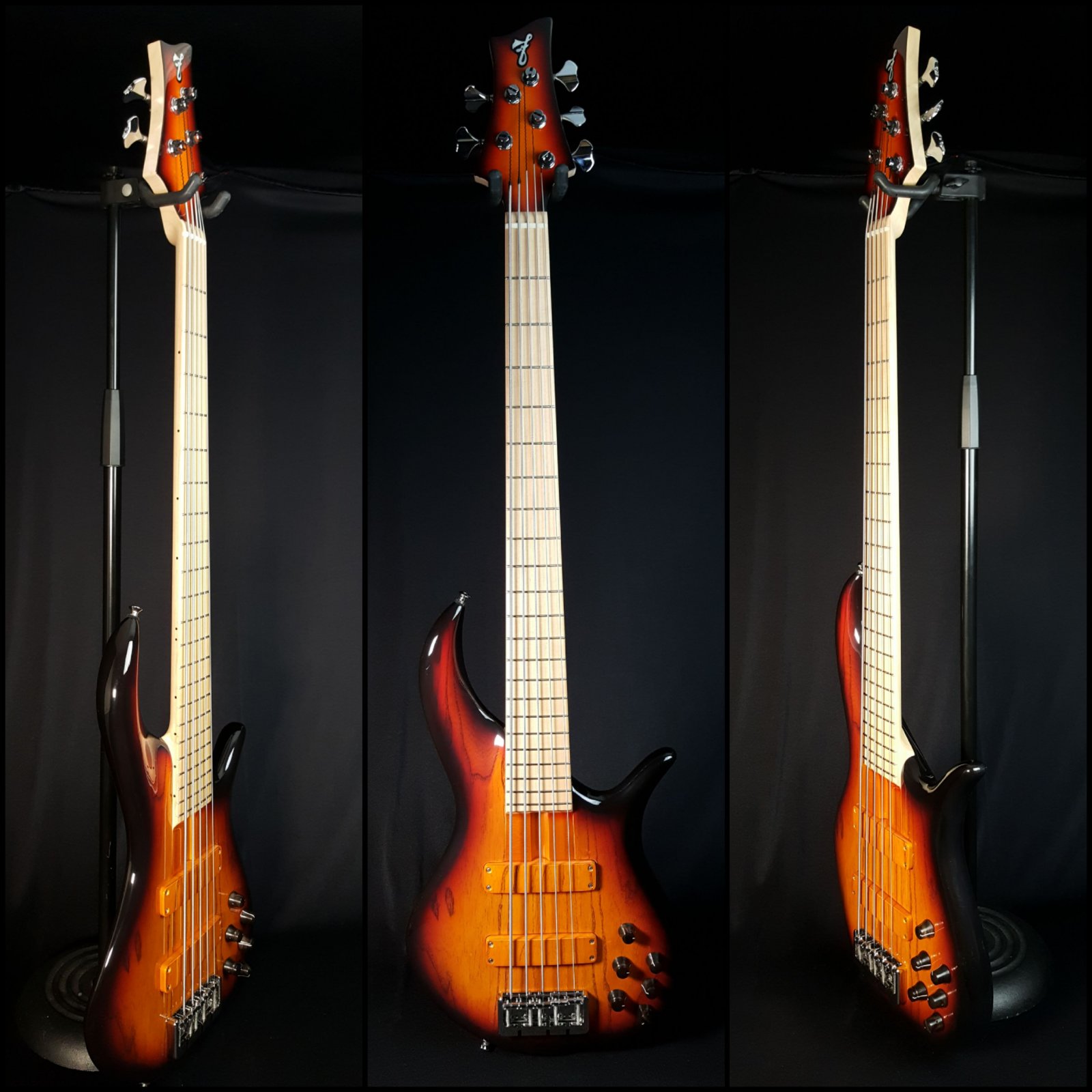 F Bass BN5 5 String Bass Sunburst Grain Enhanced Ash w/ Gig Bag