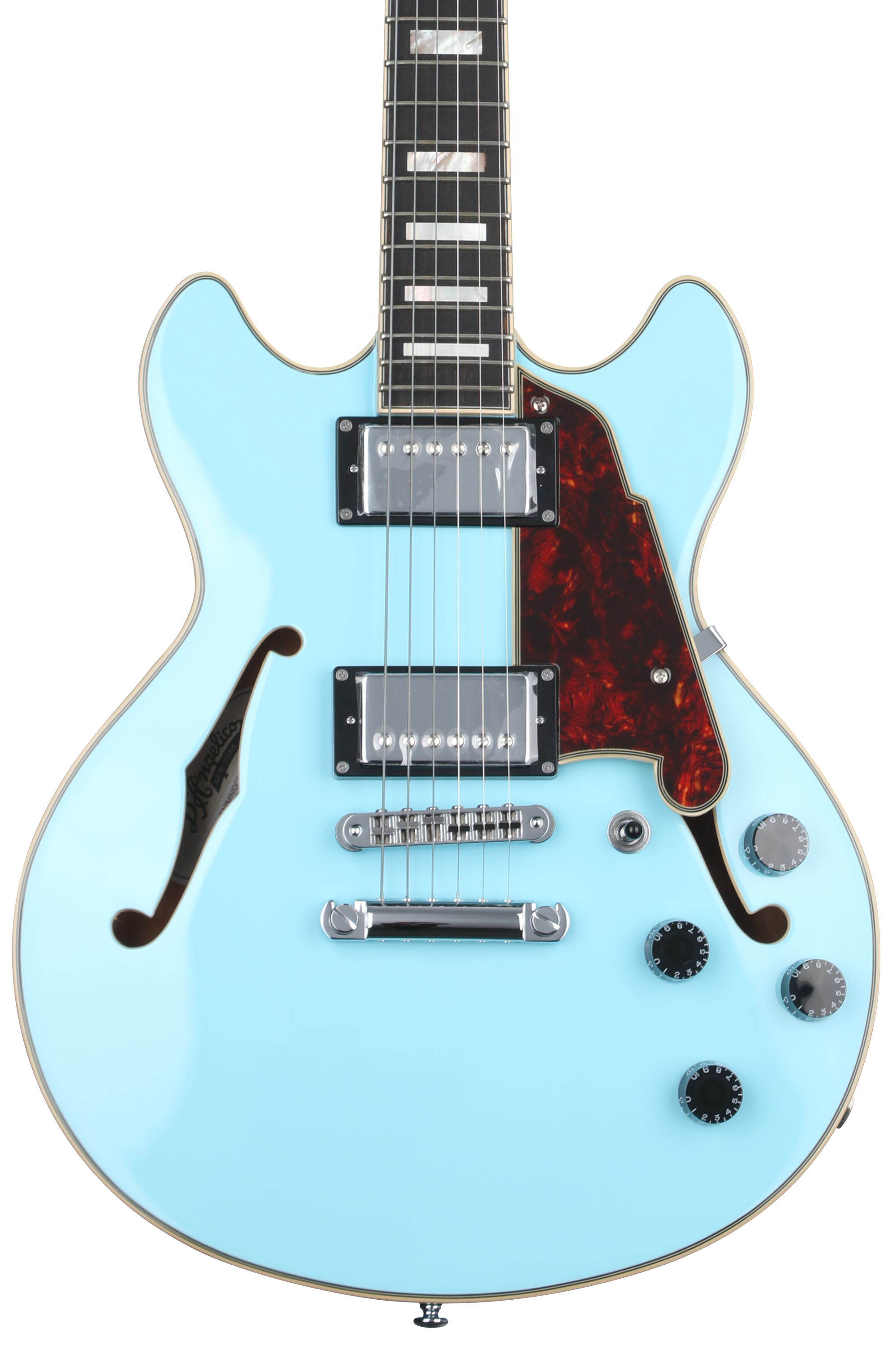 D'Angelico Premier Mini DC Electric Guitar - Sky Blue with Stopbar